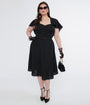 Unique Vintage Plus Size 1950s Black Capelet Swing Dress
