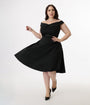 Unique Vintage Plus Size 1950s Black Off the Shoulder Swing Dress
