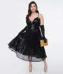 Unique Vintage Plus Size 1950s Black Pleated Sequin Swing Dress
