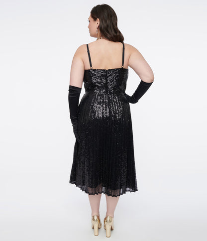 Unique Vintage Plus Size 1950s Black Pleated Sequin Swing Dress - Unique Vintage - Womens, DRESSES, PROM AND SPECIAL OCCASION