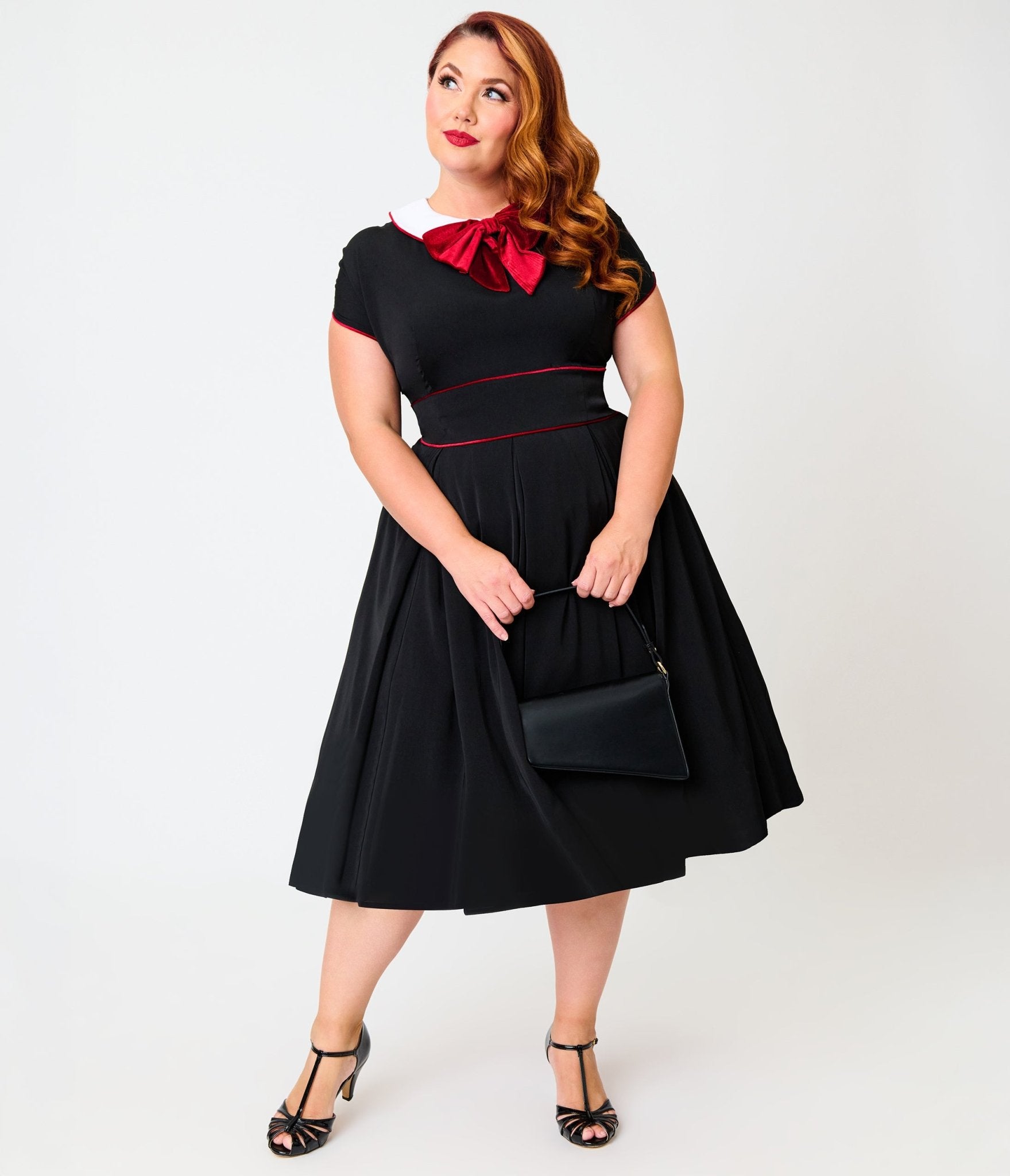 50sスタイル ギャバジン ボレロジャケット S M L XLサイズ Unique Vintage Plus Size 1950s Black & Red Cheryl Swing Dress