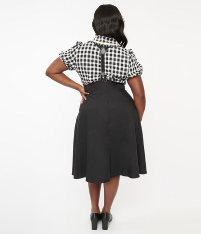 Unique Vintage Plus Size 1950s Black Suspender Swing Skirt - Unique Vintage - Womens, BOTTOMS, SKIRTS