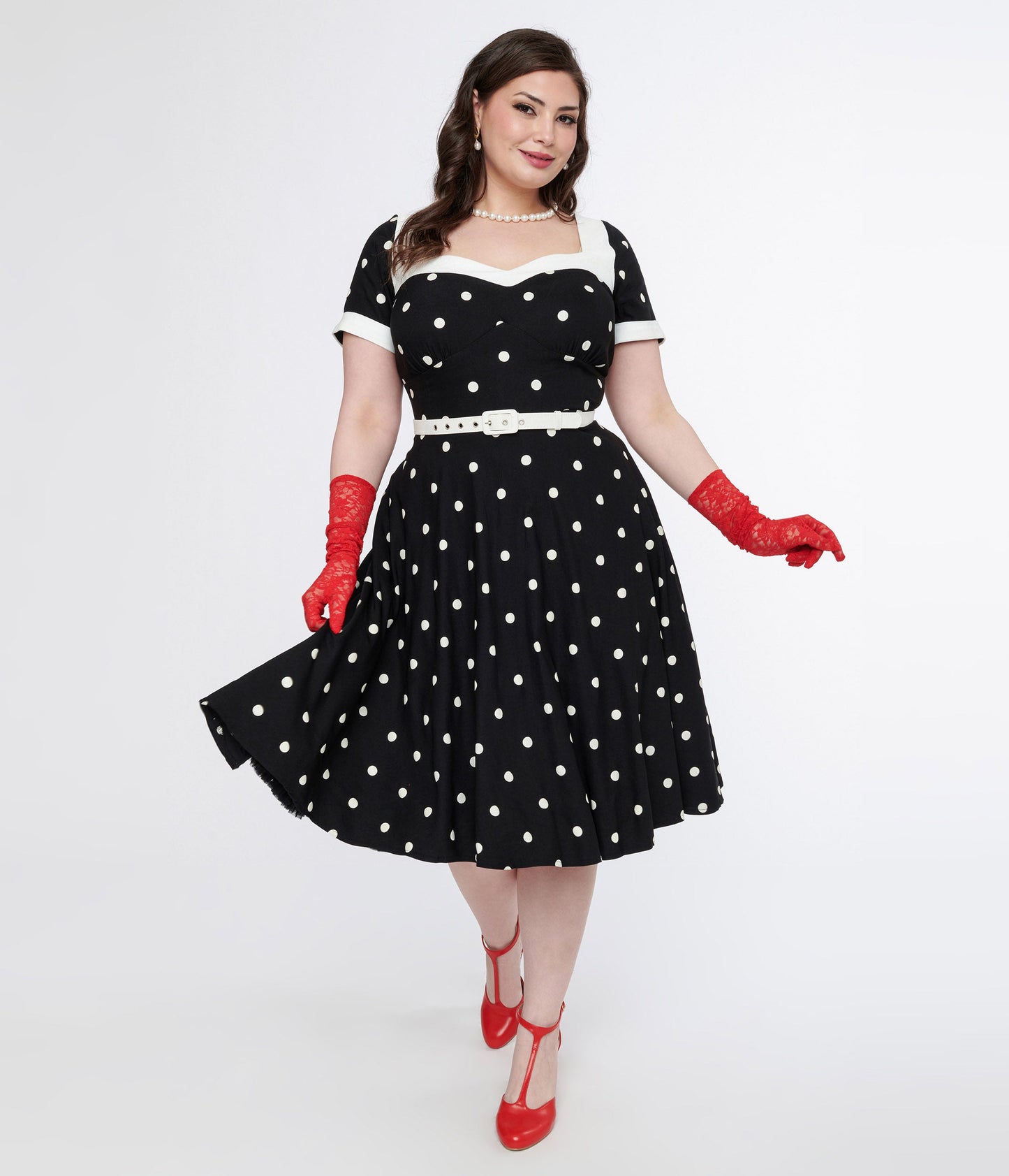 Unique Vintage Plus Size 1950s Black & White Polka Dot Swing Dress - Unique Vintage - Womens, DRESSES, DOTMC