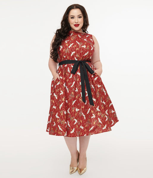Unique Vintage Plus Size 1950s Burgundy Fall Crane