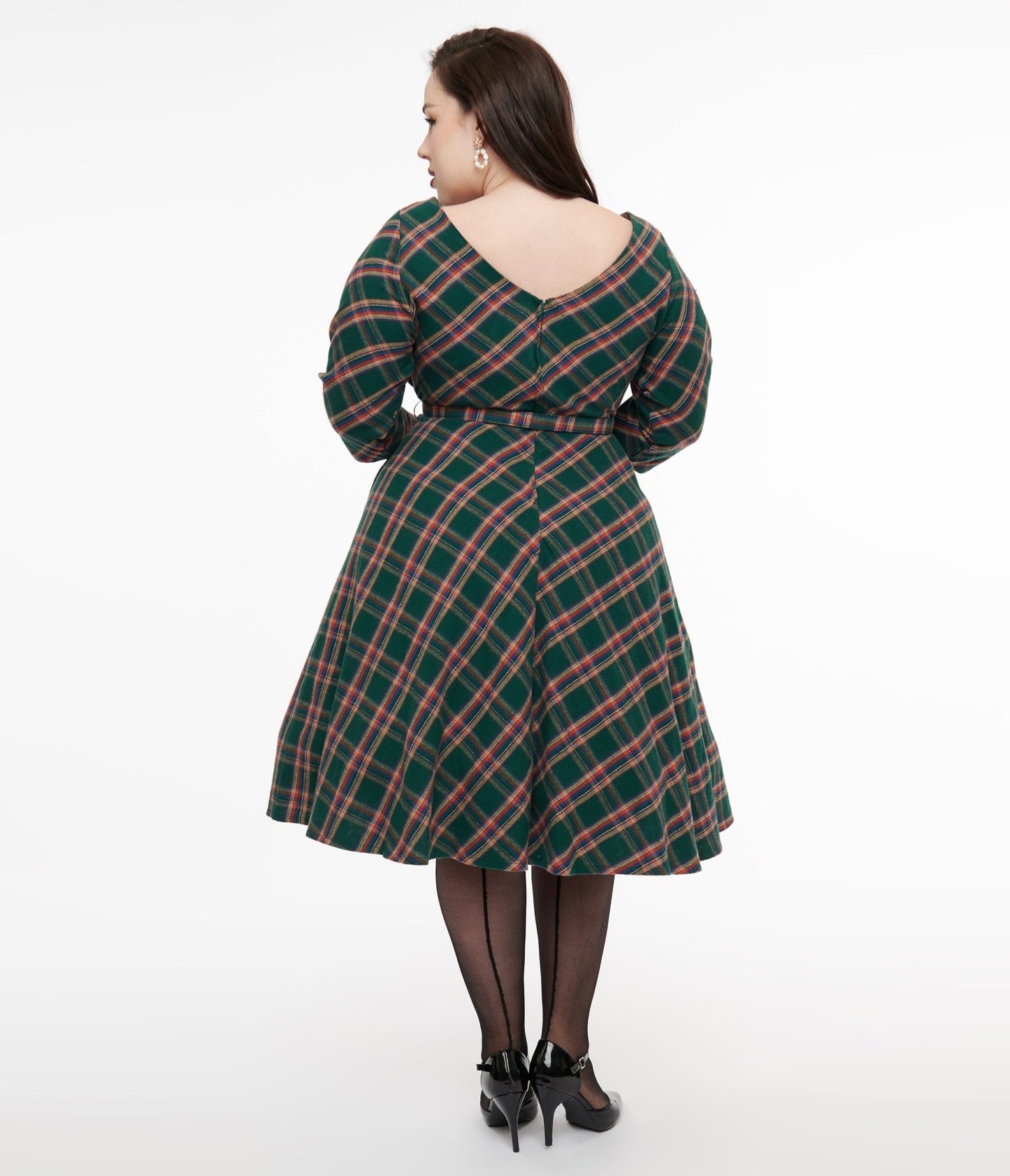Unique Vintage Plus Size 1950s Green & Tan Plaid Devon Swing Dress - Unique Vintage - Womens, DRESSES, SWING