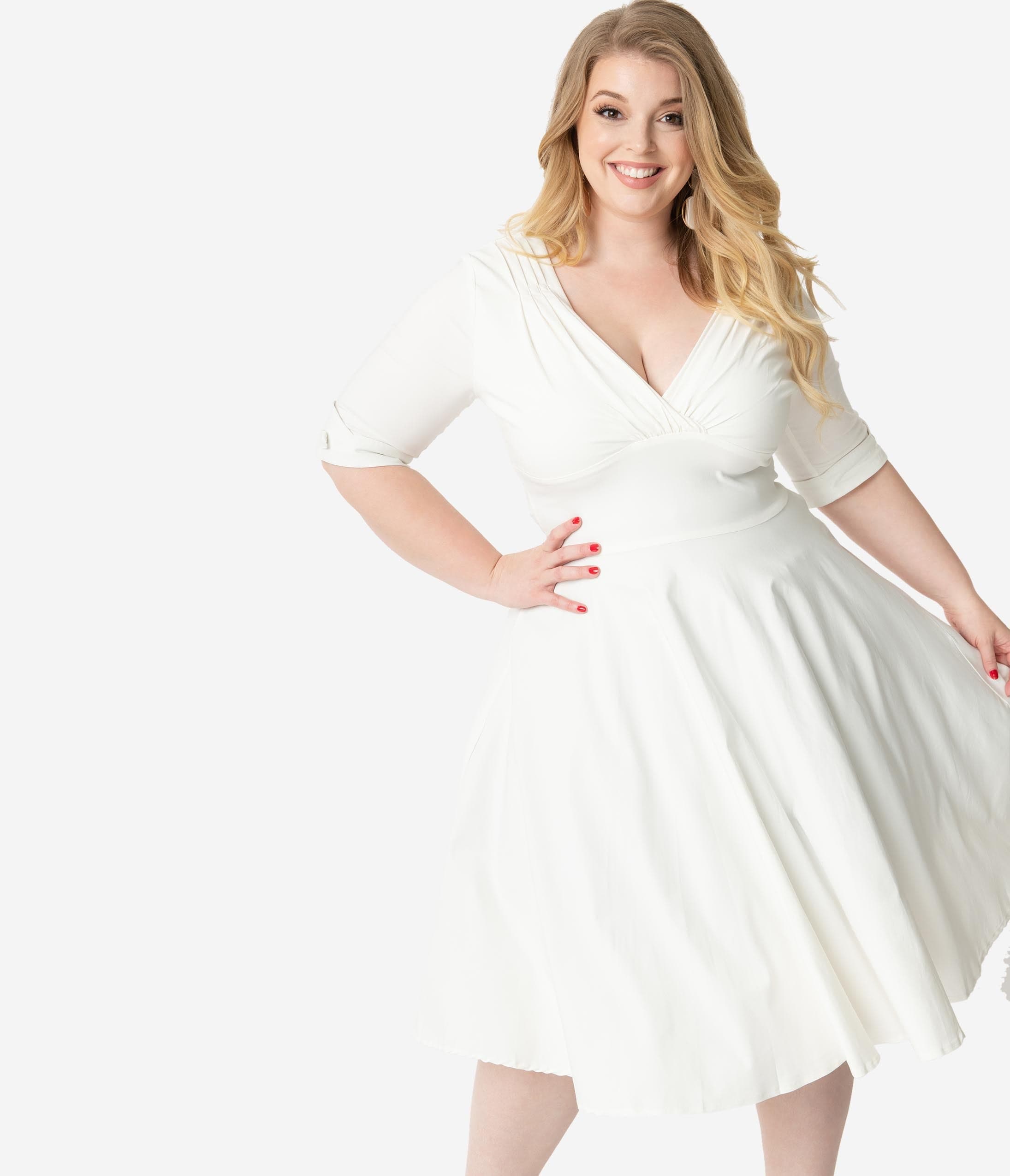 Unique Vintage Plus Size 1950s Ivory Delores Swing Dress with Sleeves - Unique Vintage - Womens, DRESSES, SWING