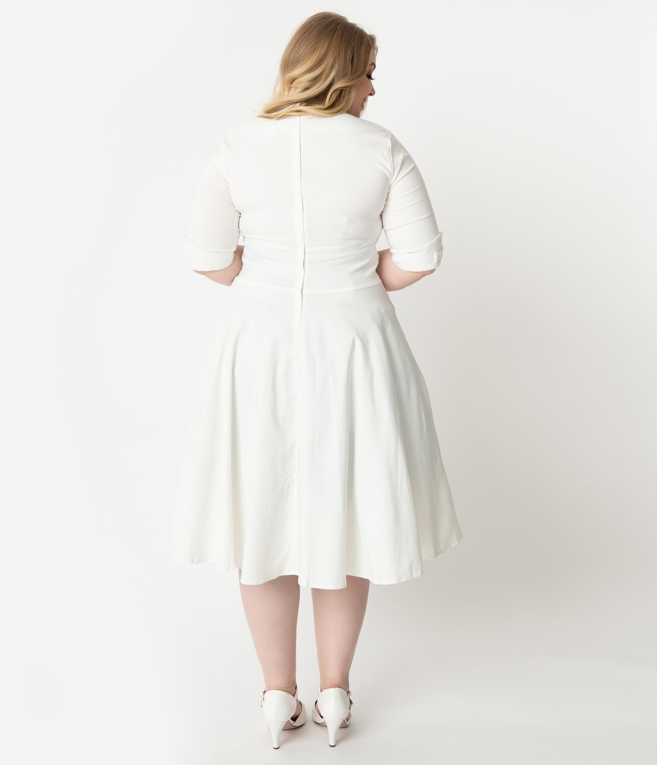 Unique Vintage Plus Size 1950s Ivory Delores Swing Dress with Sleeves - Unique Vintage - Womens, DRESSES, SWING