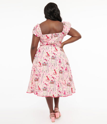 Unique Vintage Plus Size 1950s Pink Caturday Print Cotton Swing Dress - Unique Vintage - Womens, DRESSES, SWING