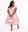 Unique Vintage Plus Size 1950s Pink Caturday Print Cotton Swing Dress