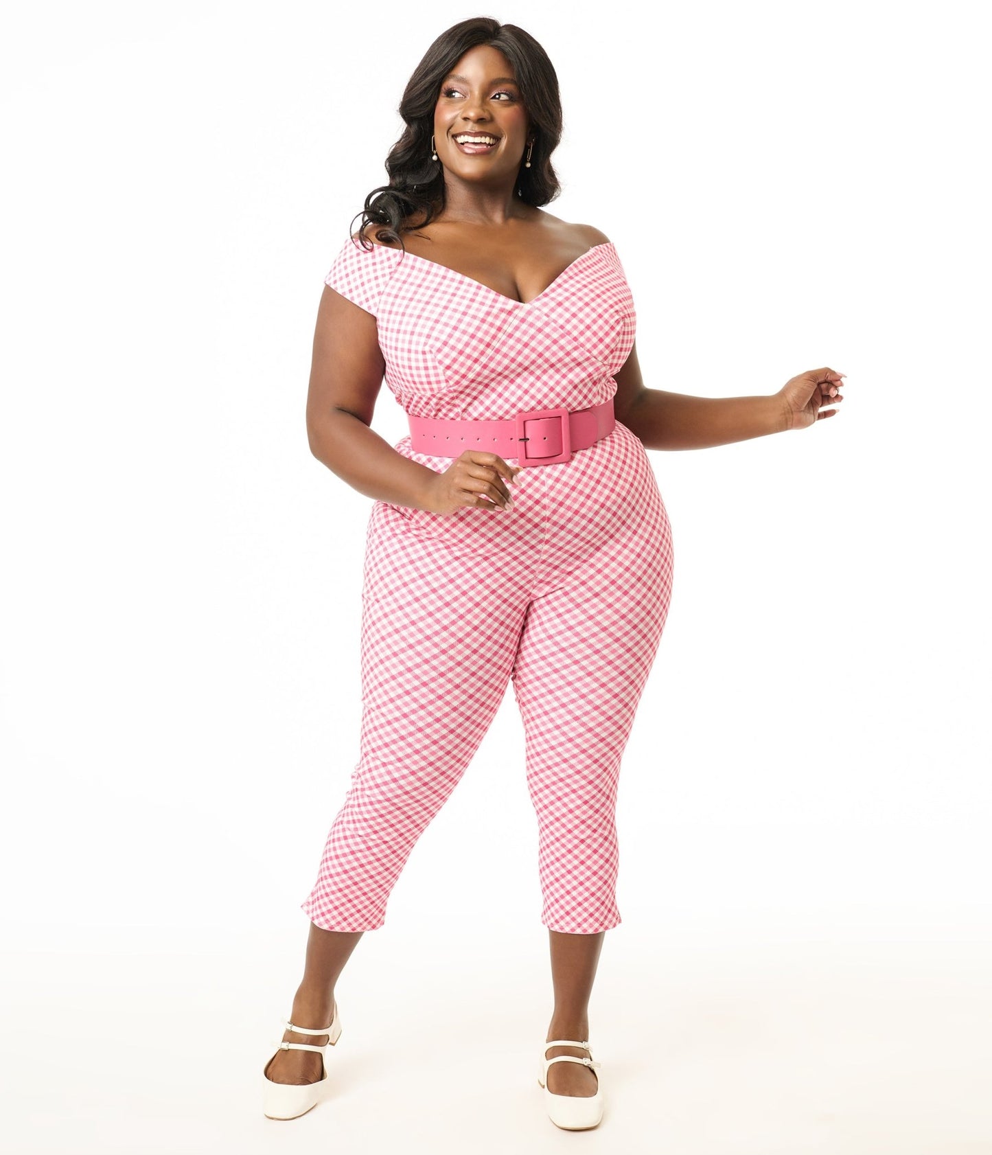 Unique Vintage Plus Size 1950s Pink Gingham Rachelle Capri Pants - Unique Vintage - Womens, BOTTOMS, CAPRI