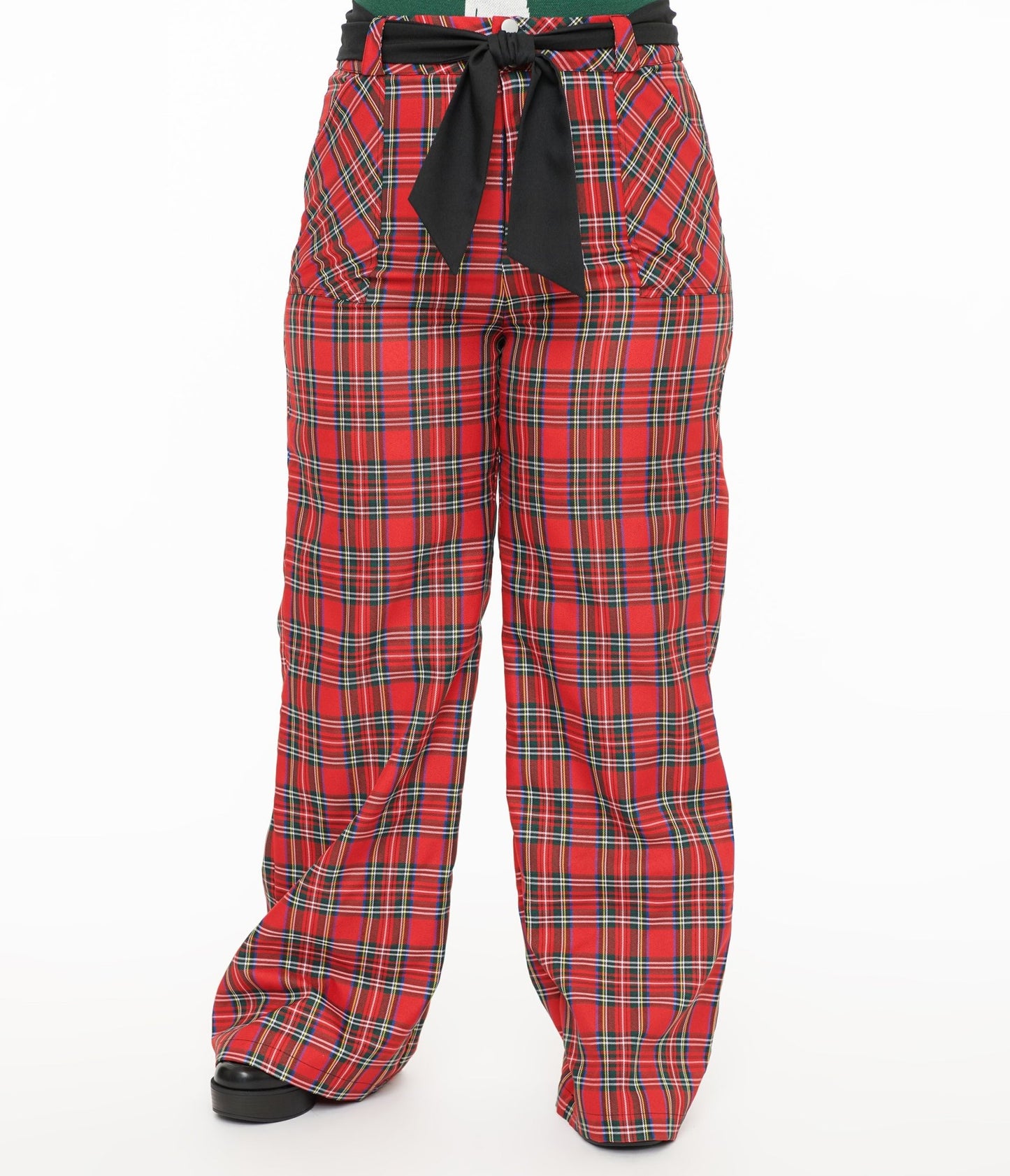 Unique Vintage Plus Size 1950s Red Plaid Wide Leg Trousers - Unique Vintage - Womens, BOTTOMS, PANTS