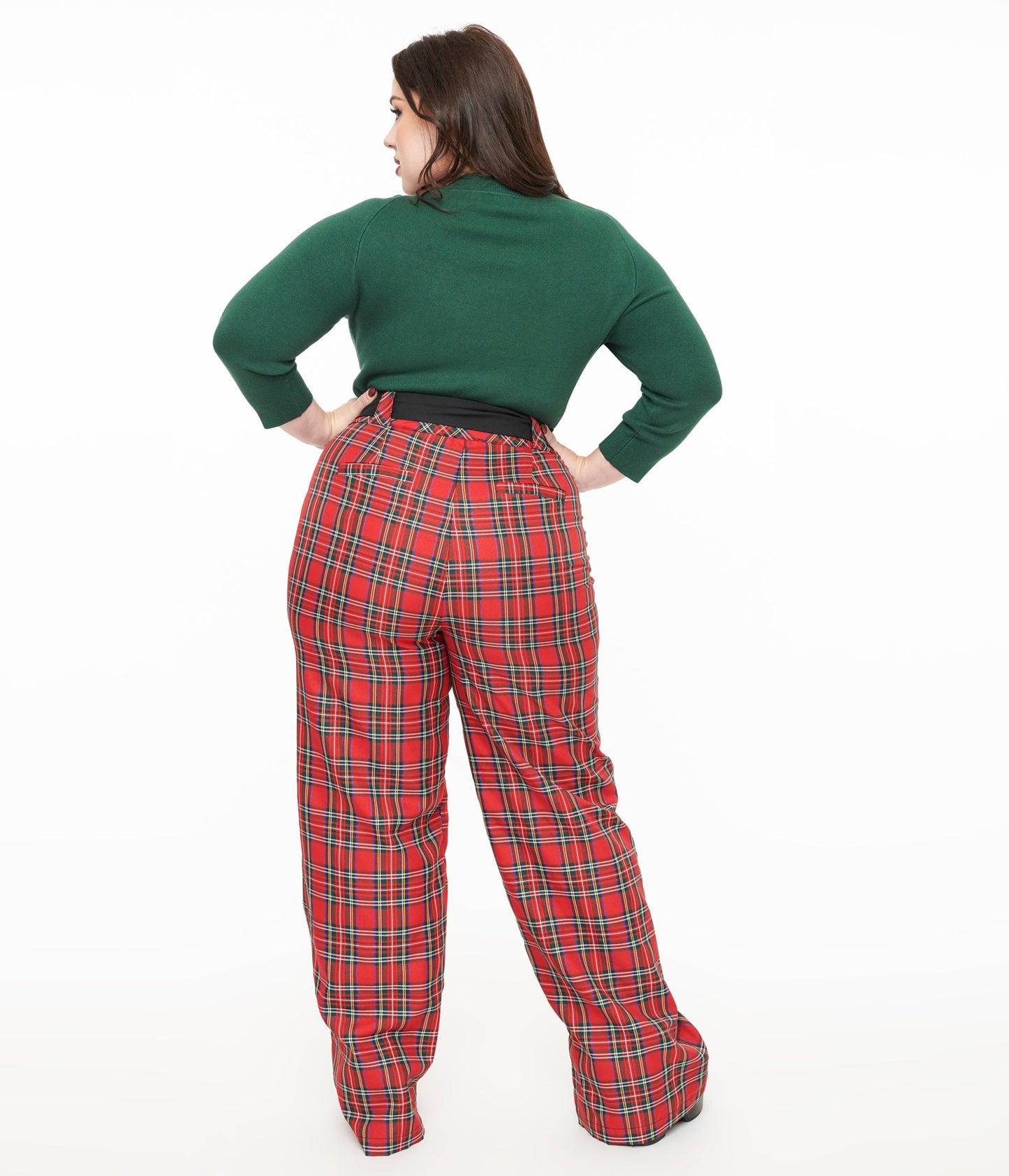 Unique Vintage Plus Size 1950s Red Plaid Wide Leg Trousers - Unique Vintage - Womens, BOTTOMS, PANTS