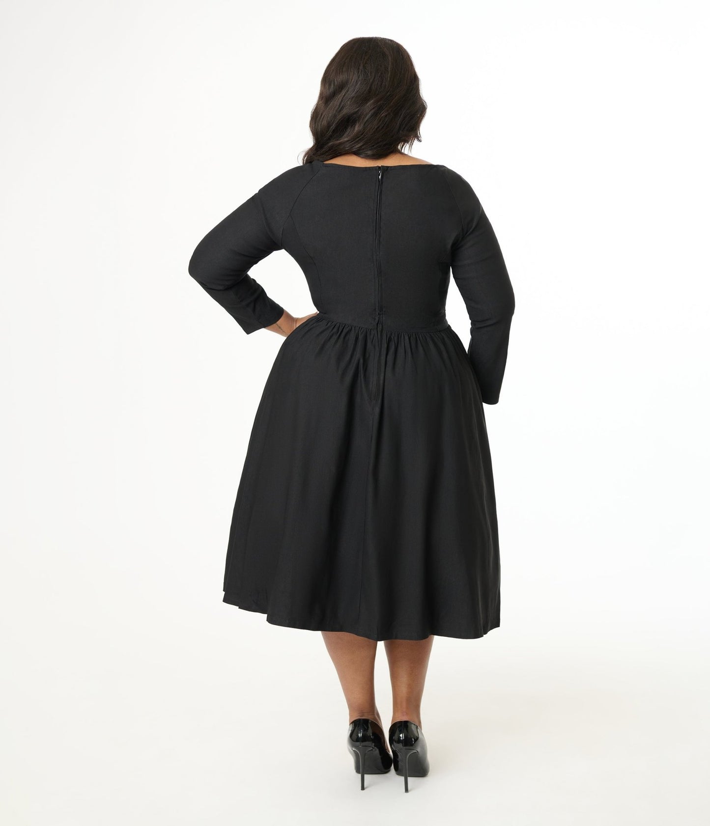 Unique Vintage Plus Size 1950s Solid Black Sweetheart Swing Dress - Unique Vintage - Womens, DRESSES, SWING