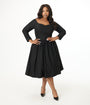 Unique Vintage Plus Size 1950s Solid Black Sweetheart Swing Dress