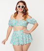 Unique Vintage Plus Size 1950s Turquoise Retro Hearts Swim Skirt