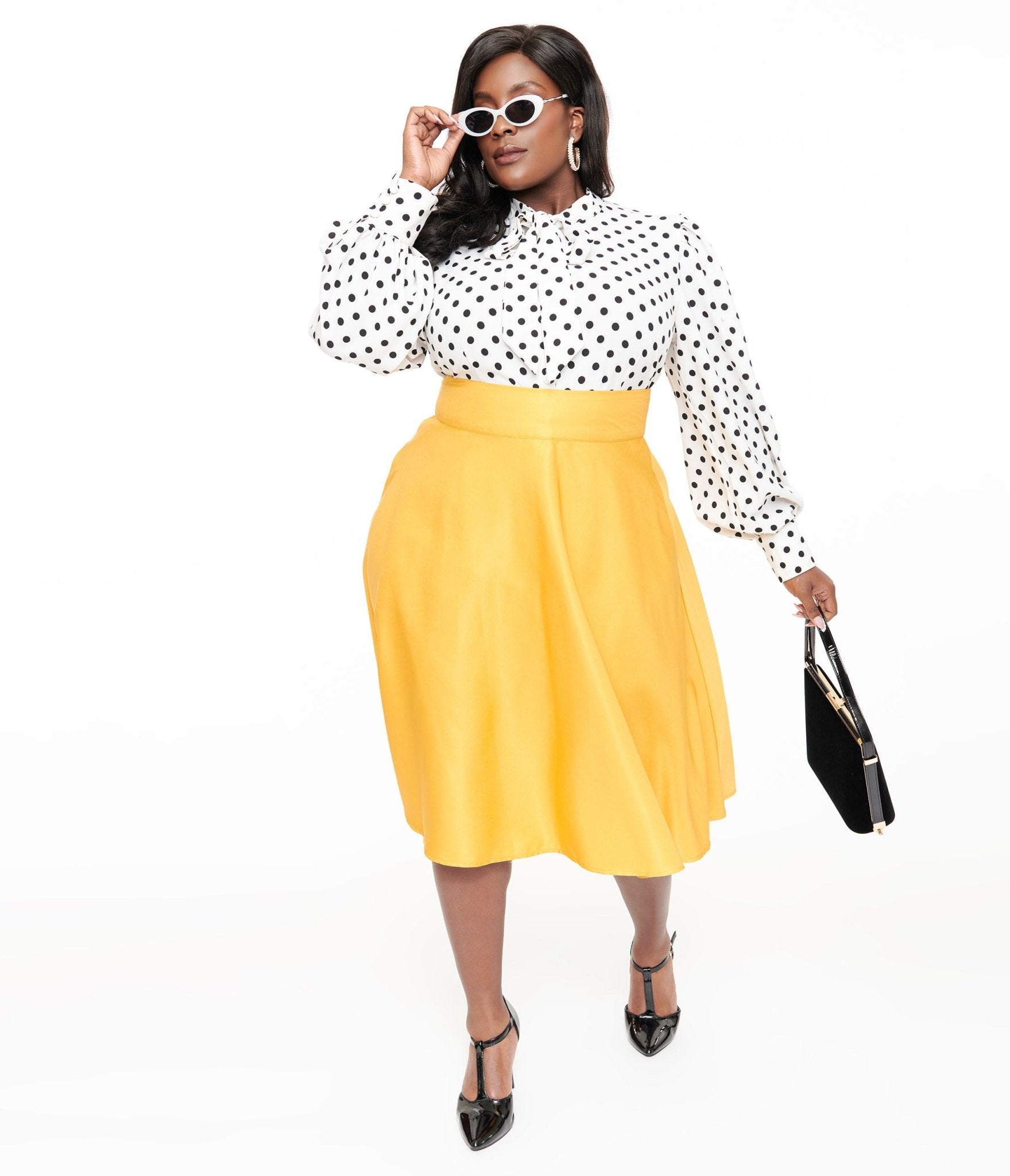 retro skirts and dresses Unique Vintage Retro Style Black High Waist Vivien Swing Skirt