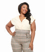 Unique Vintage Plus Size 1960s Dark Cream Twill Sleeveless Blouse