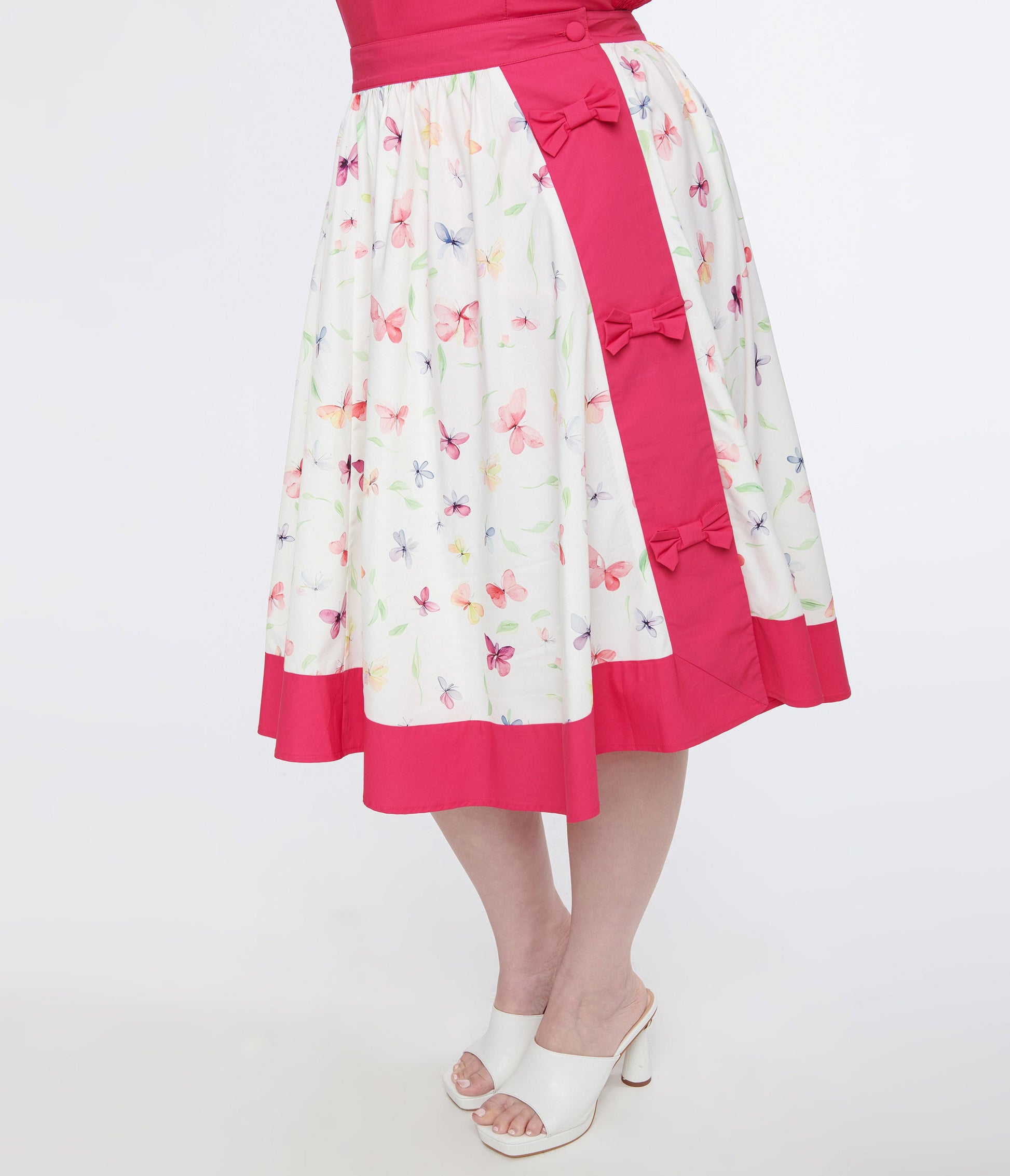 Unique Vintage Plus Size 1960s Hot Pink & White Butterfly Print Rye Swing Skirt - Unique Vintage - Womens, BOTTOMS, SKIRTS