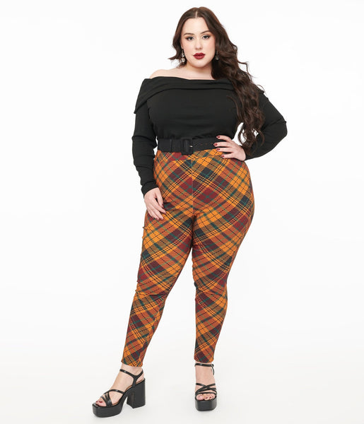 High waisted plaid pants plus size hot sale