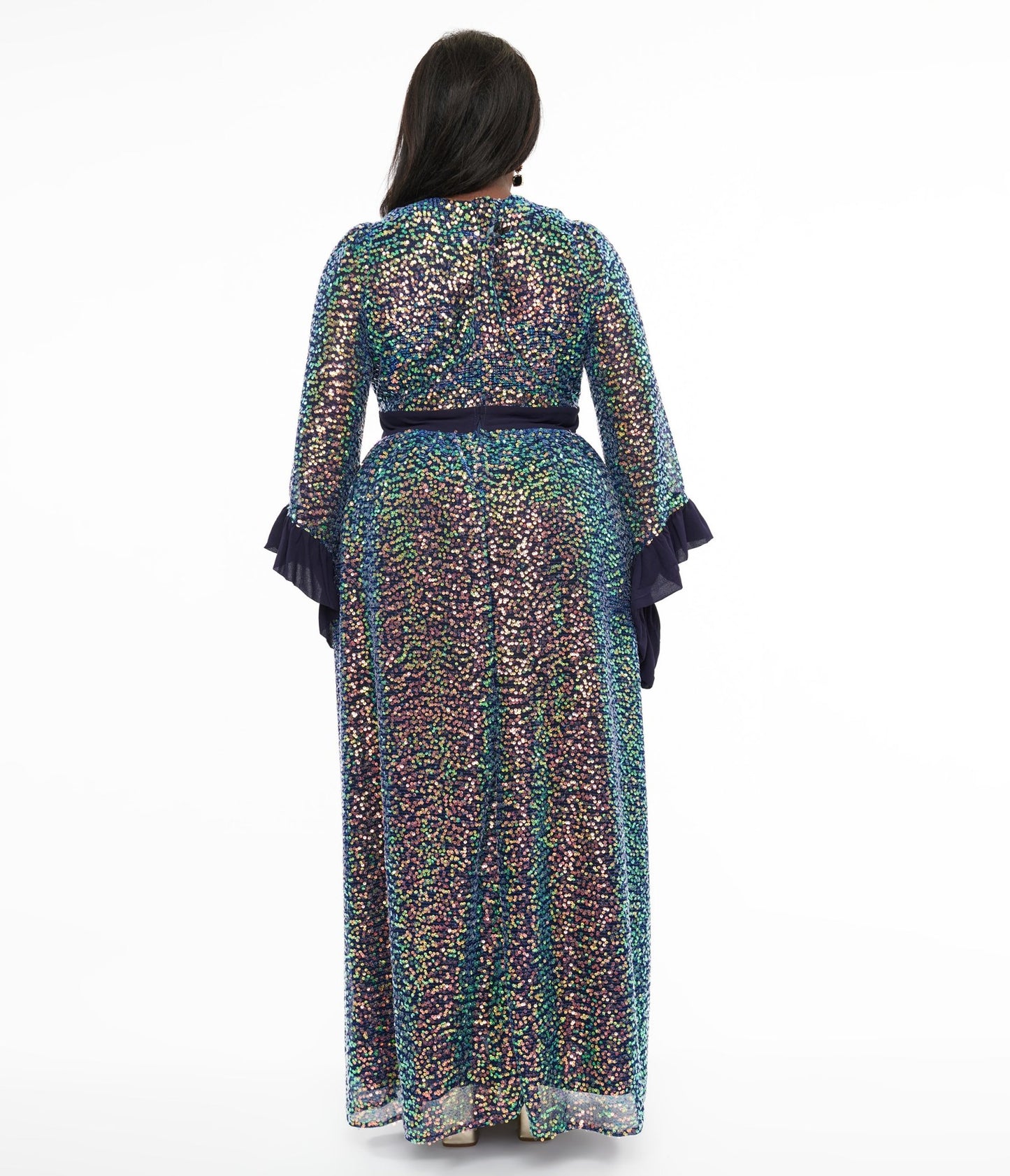 Unique Vintage Plus Size 1960s Navy Glitter Sequin Maxi Dress - Unique Vintage - Womens, DRESSES, MAXI
