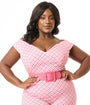 Unique Vintage Plus Size 1960s Pink & White Gingham Off The Shoulder Violet Top