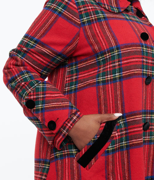 Red plaid pea coat best sale