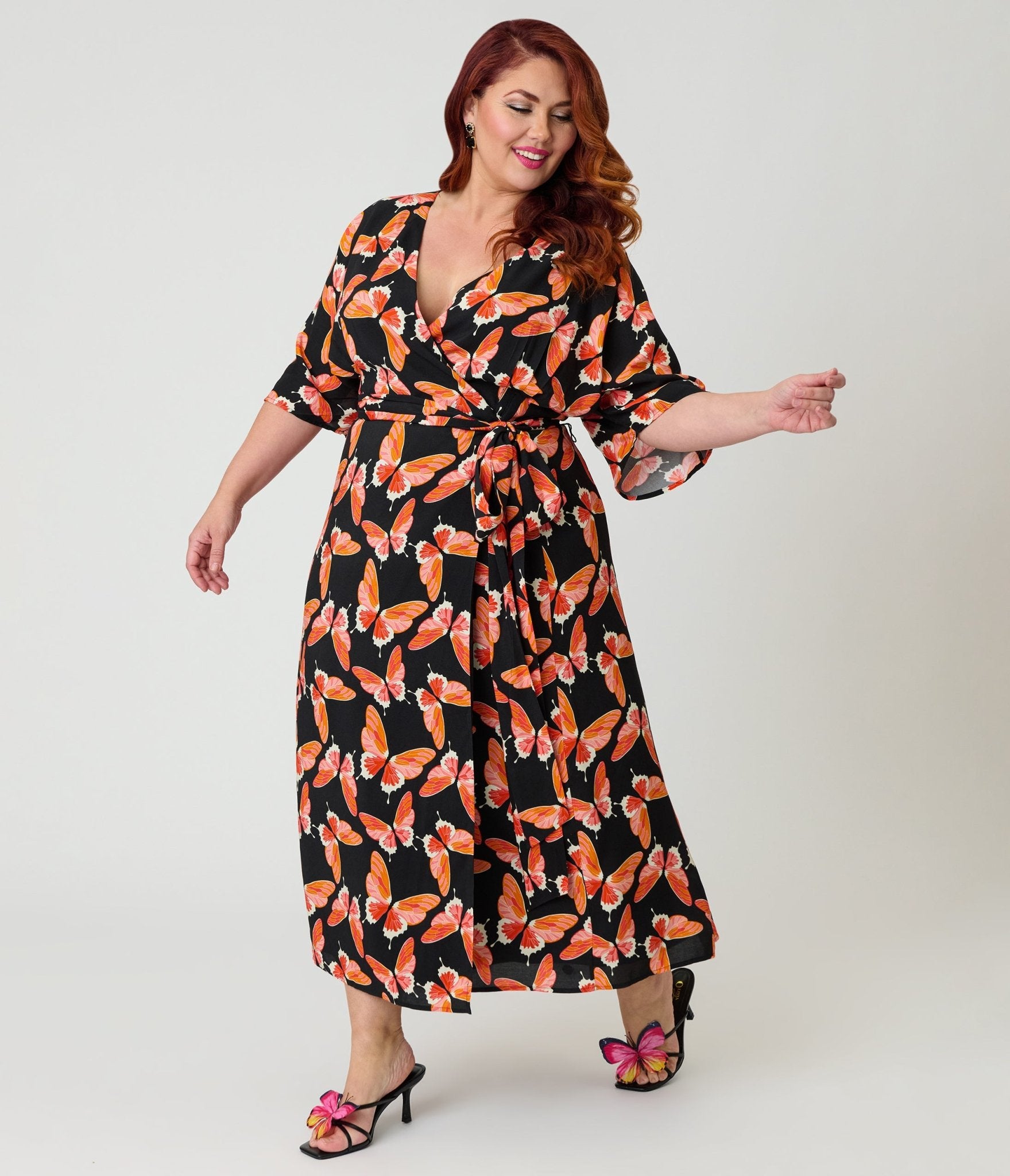 knee length dresses for ladies Bess Butterfly Asymmetrical Midi Dress white-Multi / XL by Sugarlips