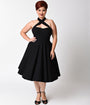 Unique Vintage Plus Size Black Criss Cross Halter Rita Flare Dress