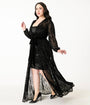 Unique Vintage Plus Size Black Flocked La Caterina Hollywood Duster