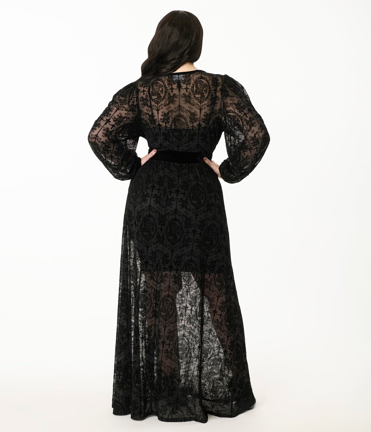 Unique Vintage Plus Size Black Flocked La Caterina Hollywood Duster - Unique Vintage - Womens, DRESSES, MAXI