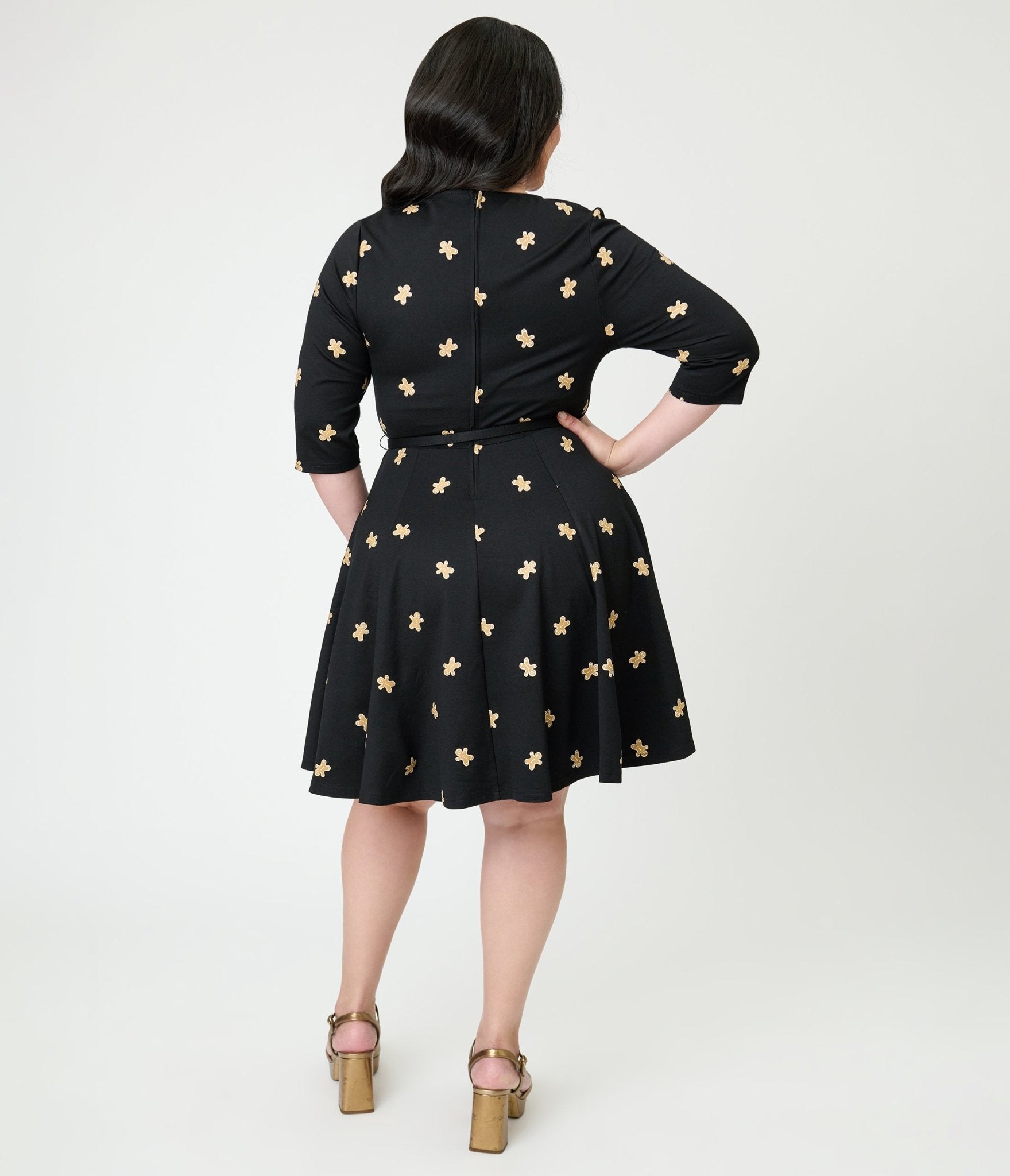 Unique Vintage Plus Size Black Gingerbread Man Print Stephanie Fit & Flare Dress - Unique Vintage - Womens, DRESSES, FIT AND FLARE