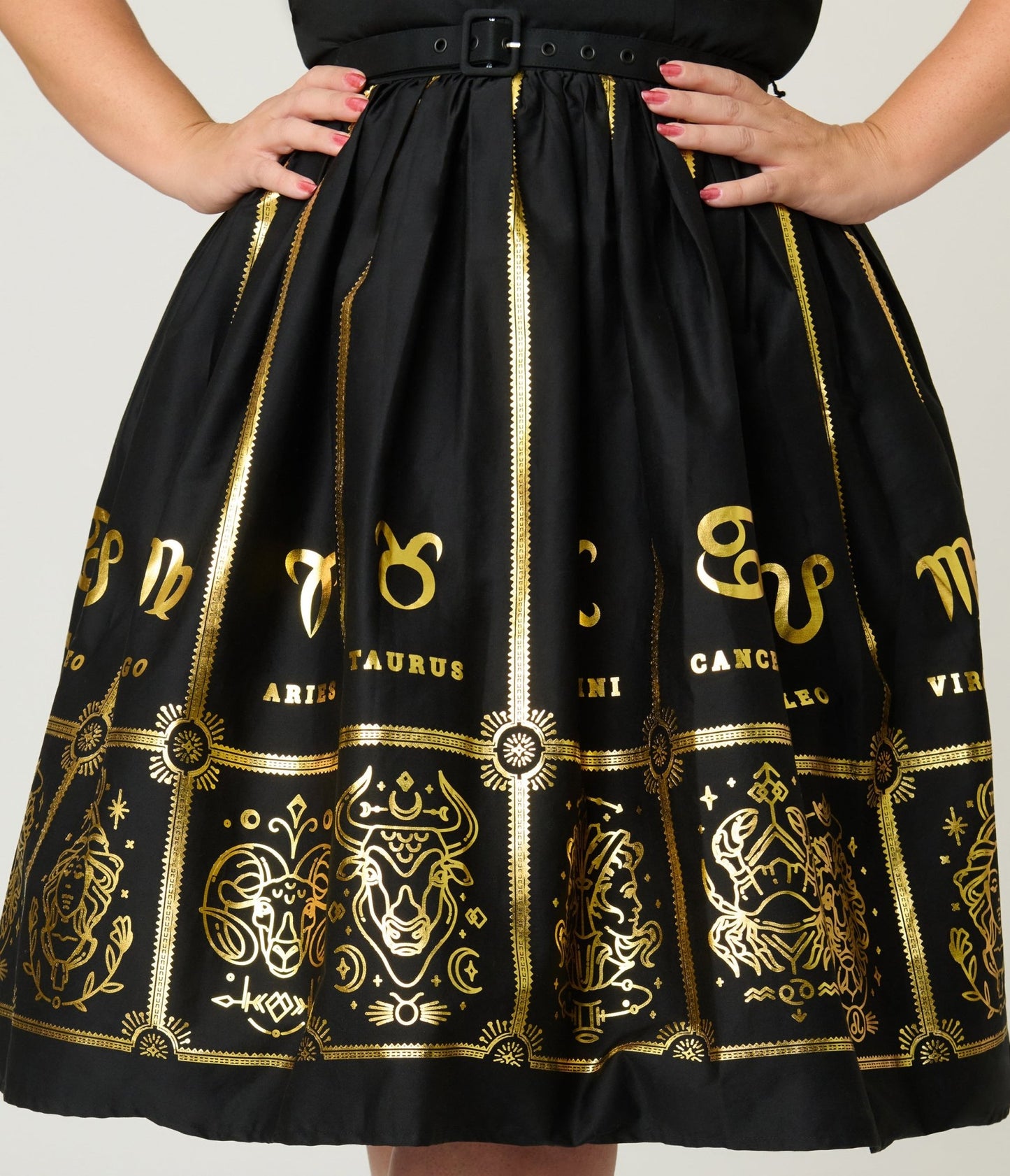 Unique Vintage Plus Black & Gold Astrological Chart Sweetheart Halter Swing Dress - Unique Vintage - Womens, DRESSES, SWING