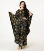 Unique Vintage Plus Size Black & Gold Moth Flutter Sleeve Caftan