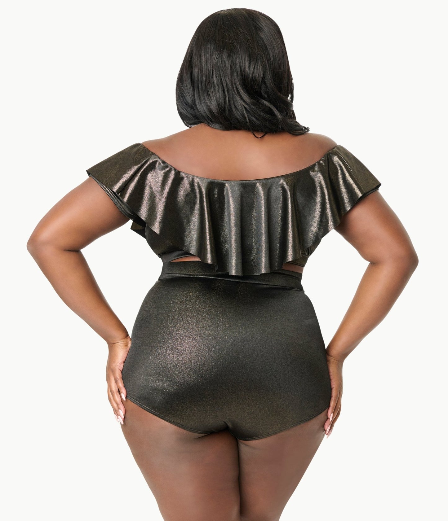 Unique Vintage Plus Size Black & Gold Shimmer Monroe High Waist Bikini Bottom - Unique Vintage - Womens, SWIM, BOTTOM