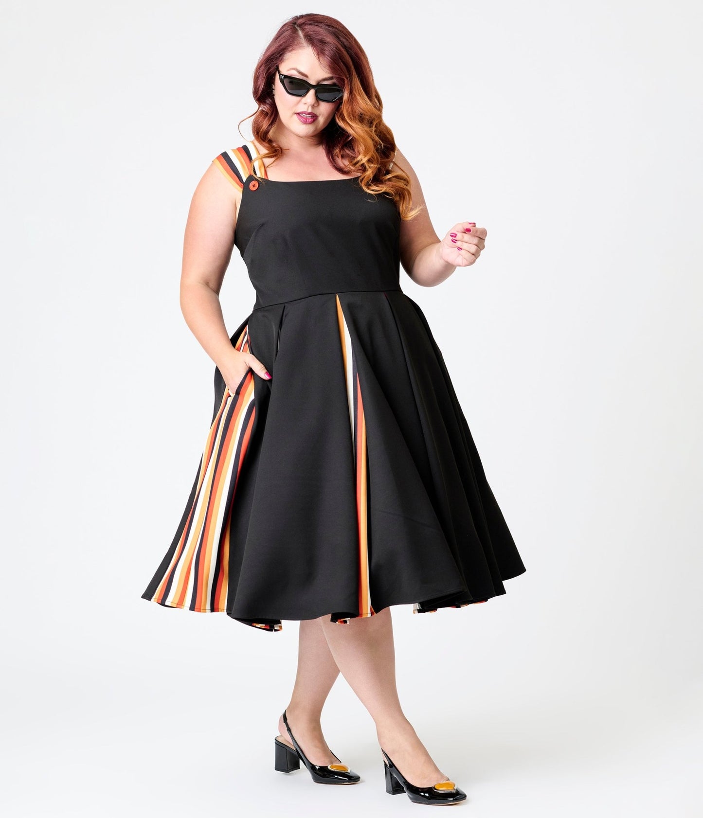 Unique Vintage Plus Size Black Halloween Stripe Swing Dress - Unique Vintage - Womens, DRESSES, SWING