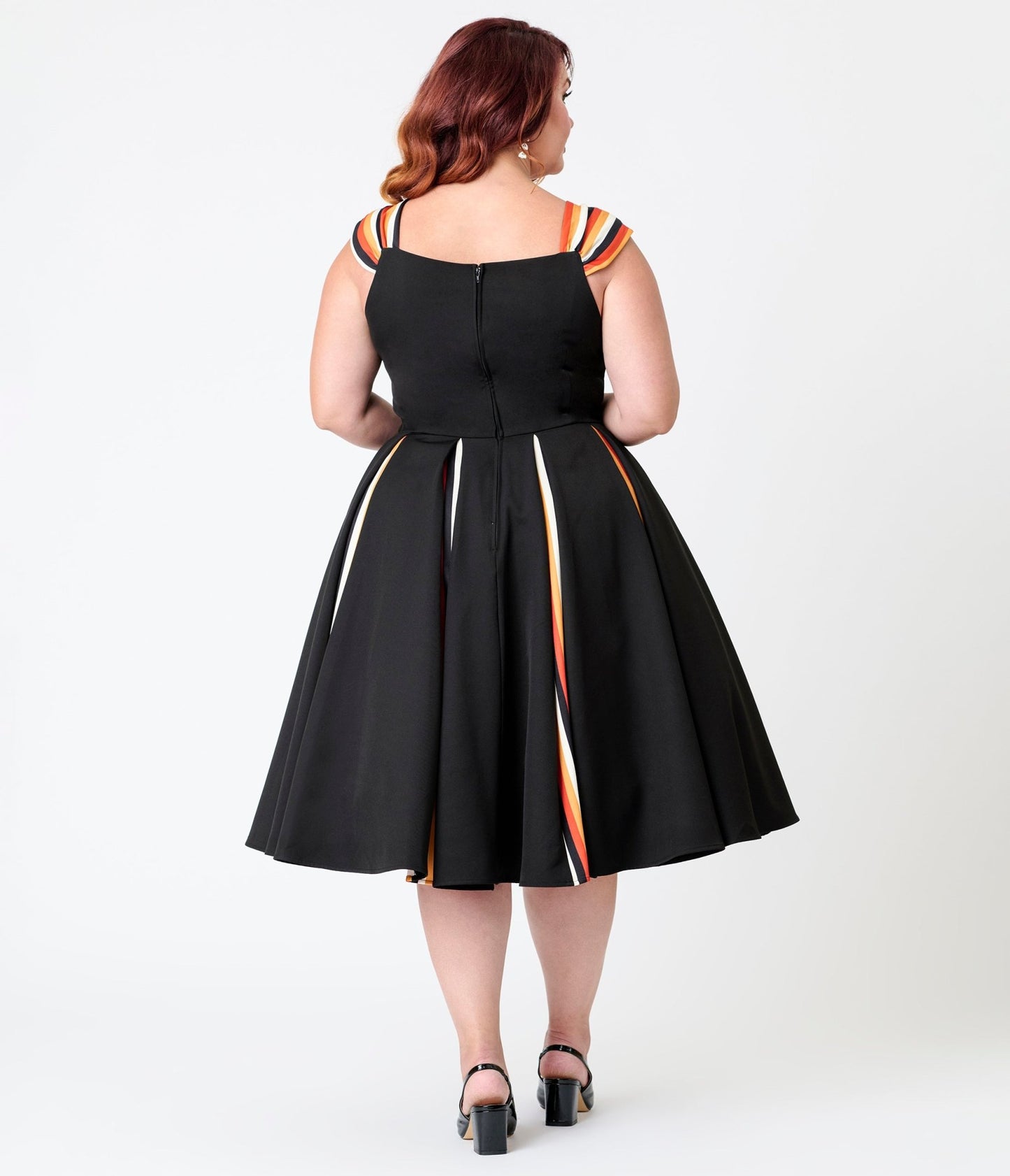 Unique Vintage Plus Size Black Halloween Stripe Swing Dress - Unique Vintage - Womens, DRESSES, SWING