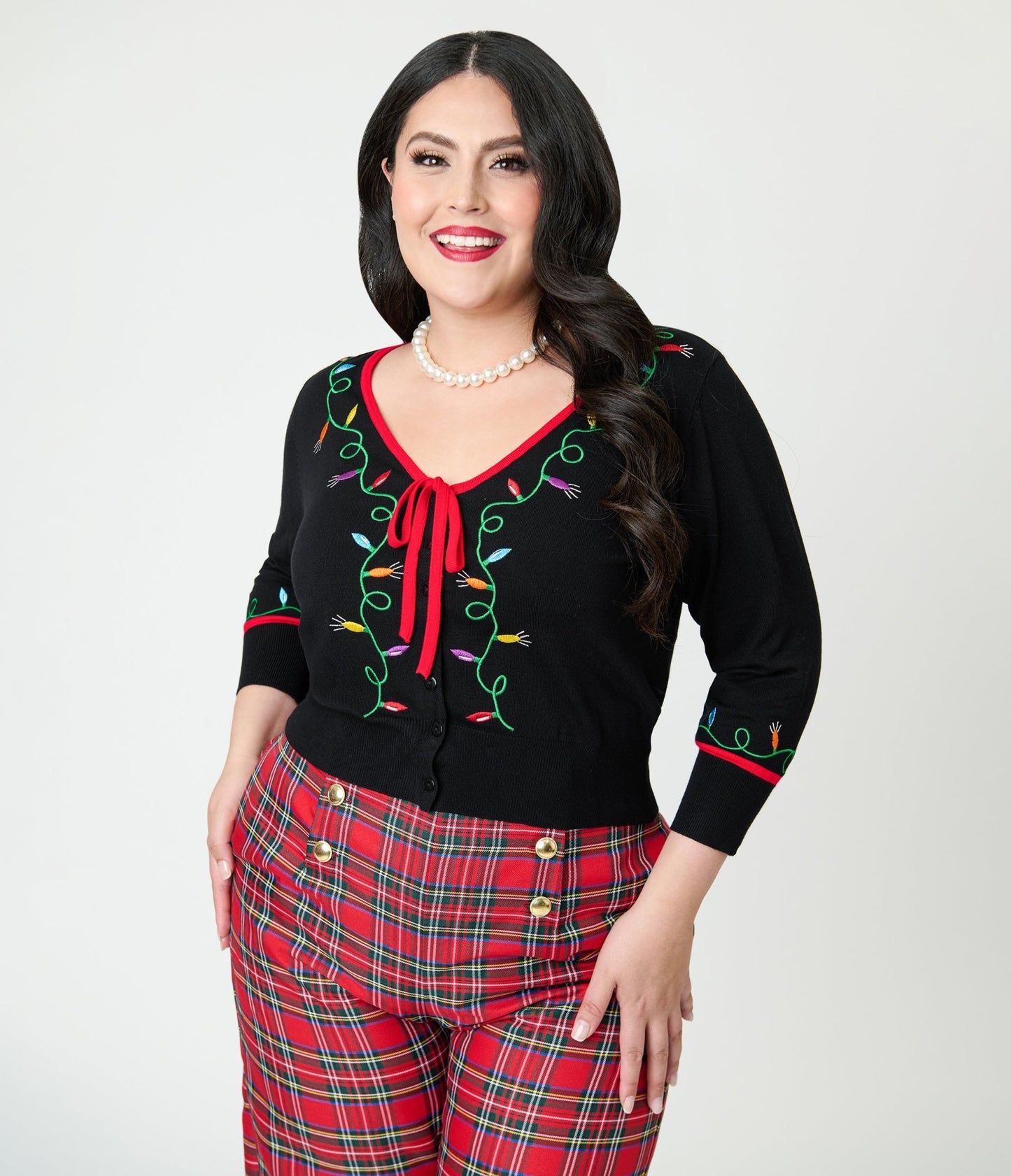 Unique Vintage Plus Size Black Holiday Lights Crop Cardigan - Unique Vintage - Womens, TOPS, SWEATERS