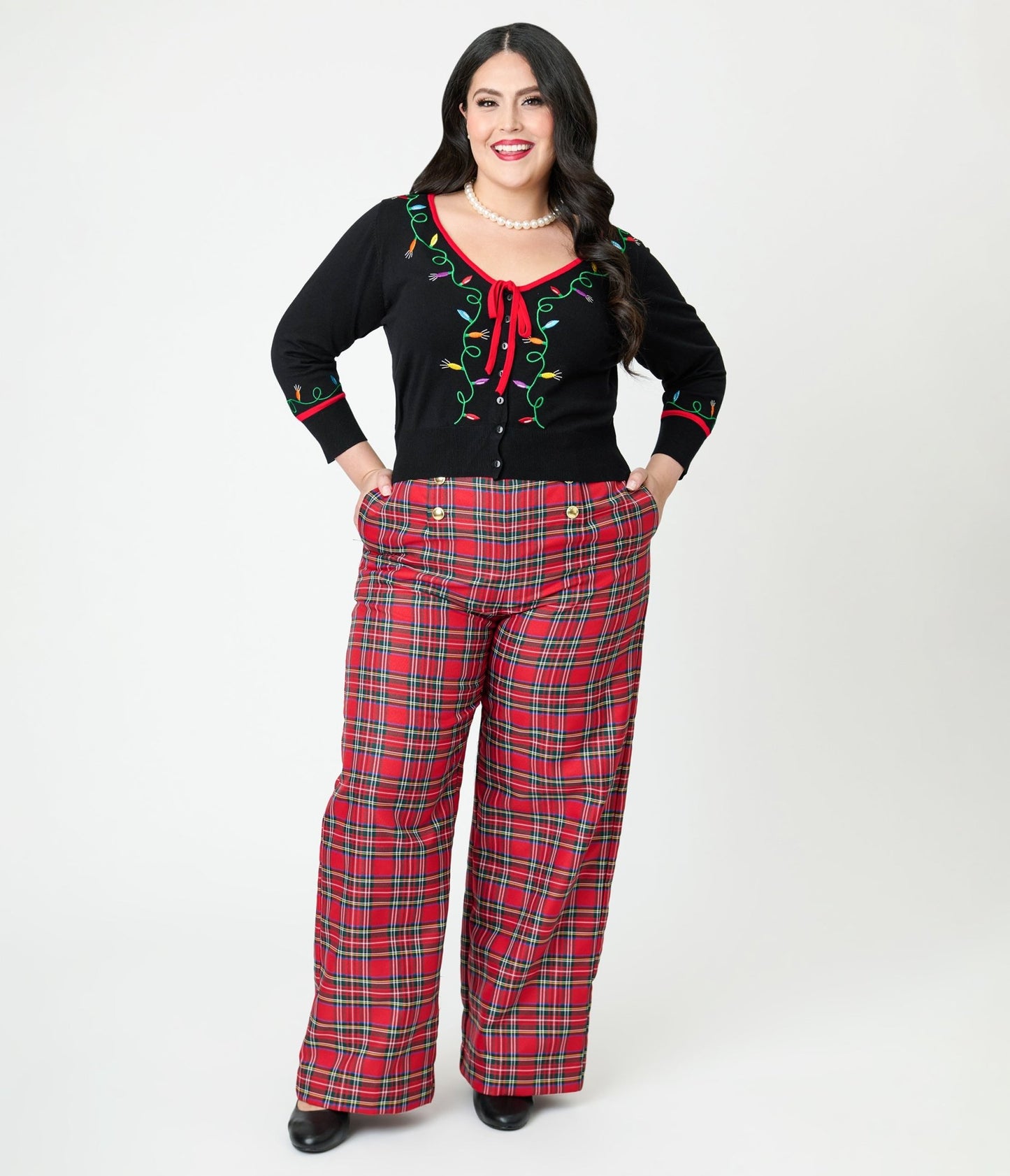 Unique Vintage Plus Size Black Holiday Lights Crop Cardigan - Unique Vintage - Womens, TOPS, SWEATERS