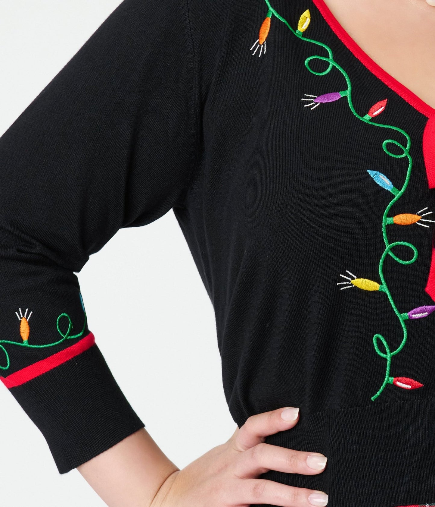 Unique Vintage Plus Size Black Holiday Lights Crop Cardigan - Unique Vintage - Womens, TOPS, SWEATERS
