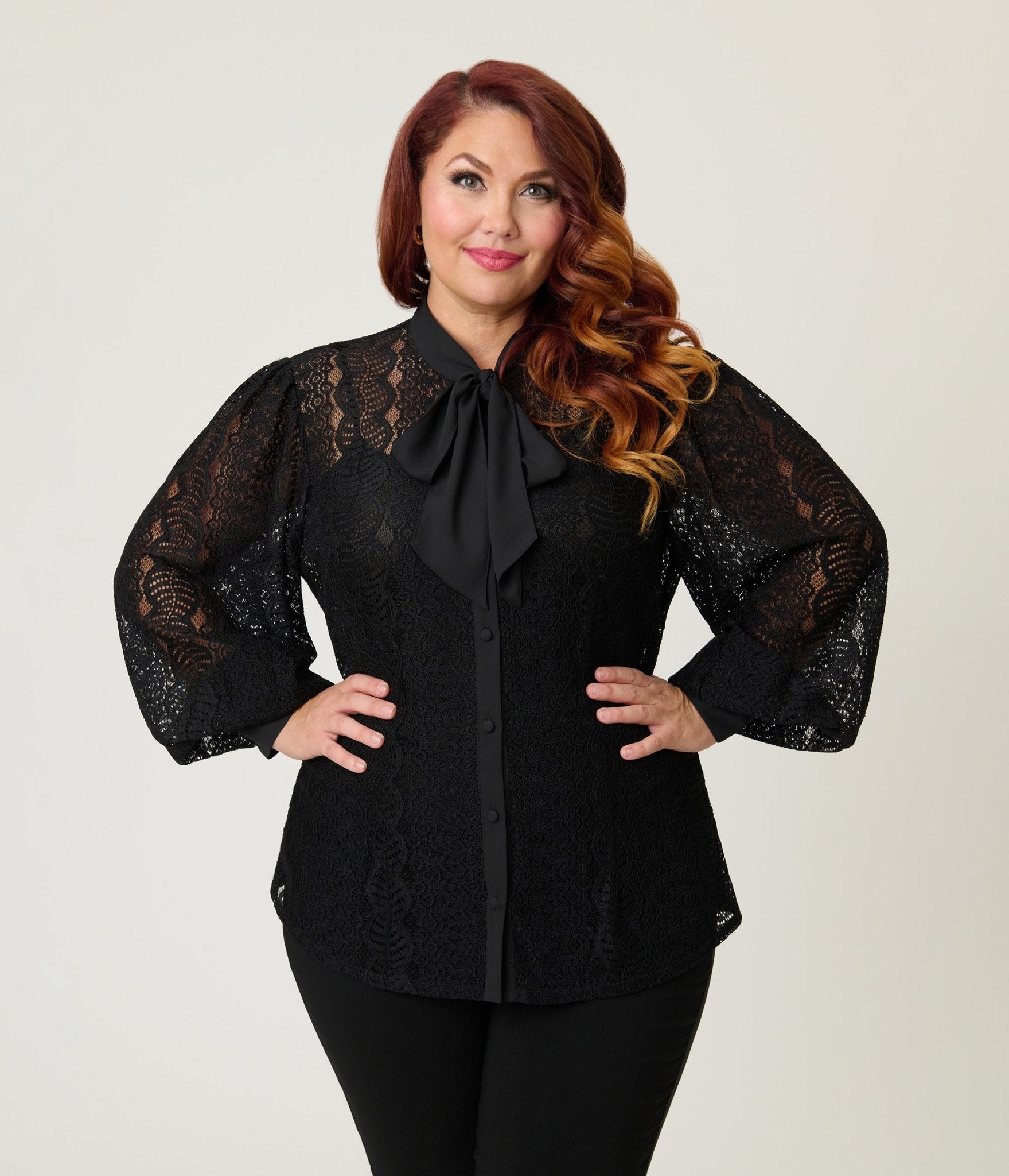 Unique Vintage Plus Size Black Lace Gwen Blouse - Unique Vintage - Womens, TOPS, WOVEN TOPS