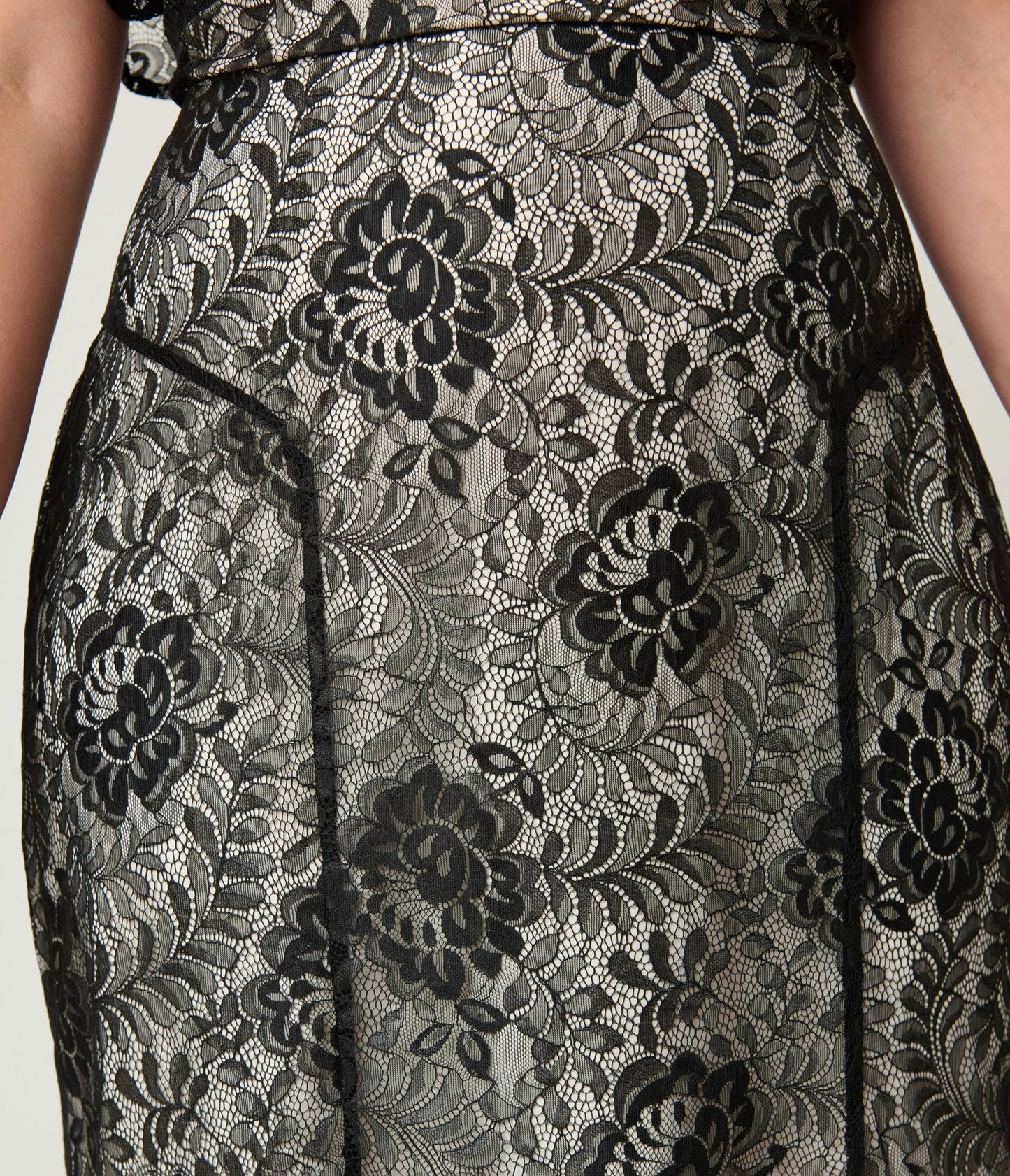 Unique Vintage Plus Size Black Lace & Nude Lining Flutter Sleeve Gown - Unique Vintage - Womens, FLAPPER, SLEEVED NON BEADED