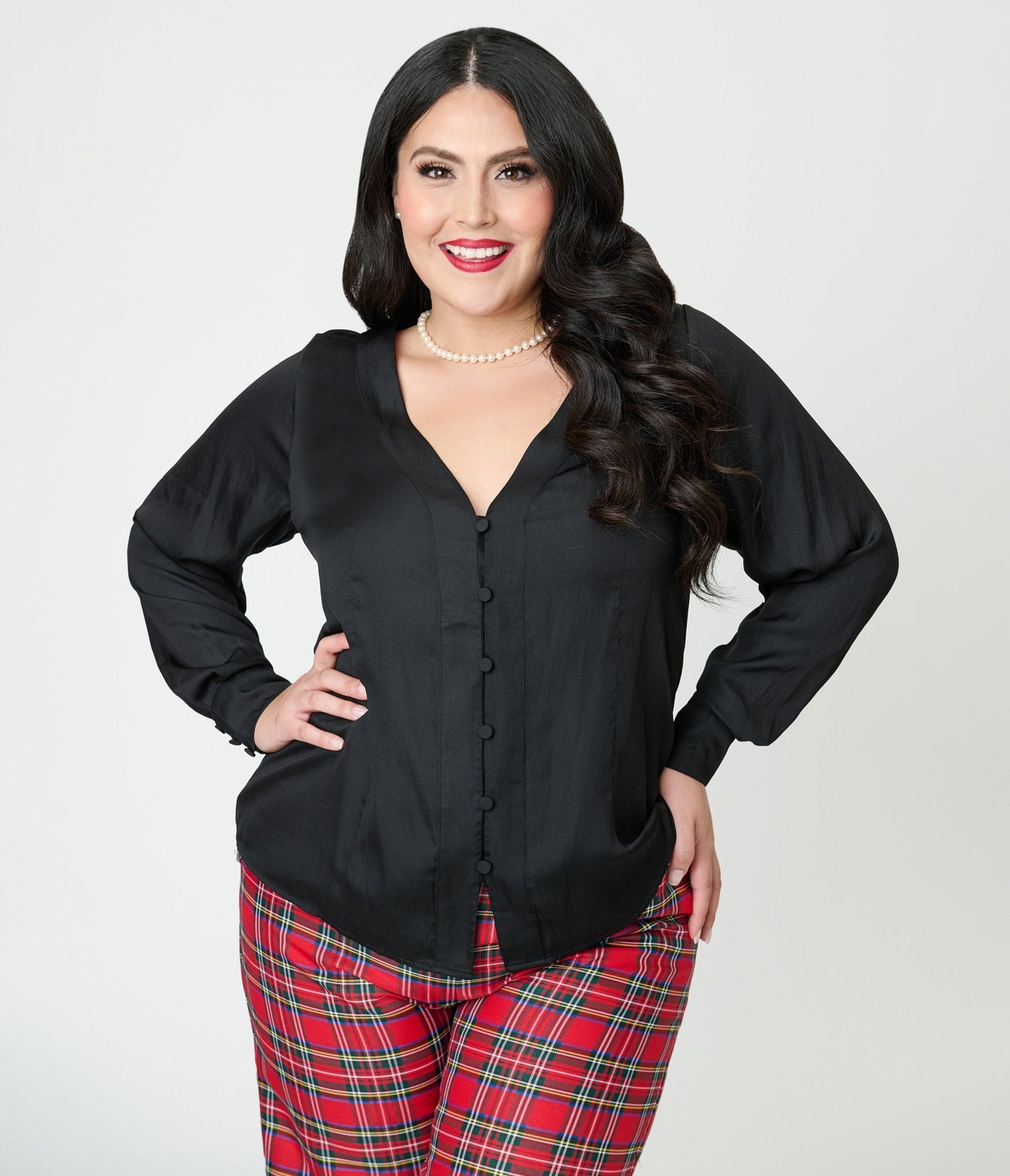 Unique Vintage Plus Size Black Long Sleeve Blouse - Unique Vintage - Womens, TOPS, WOVEN TOPS