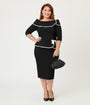 Unique Vintage Plus Size Black Peplum Suit Pencil Dress