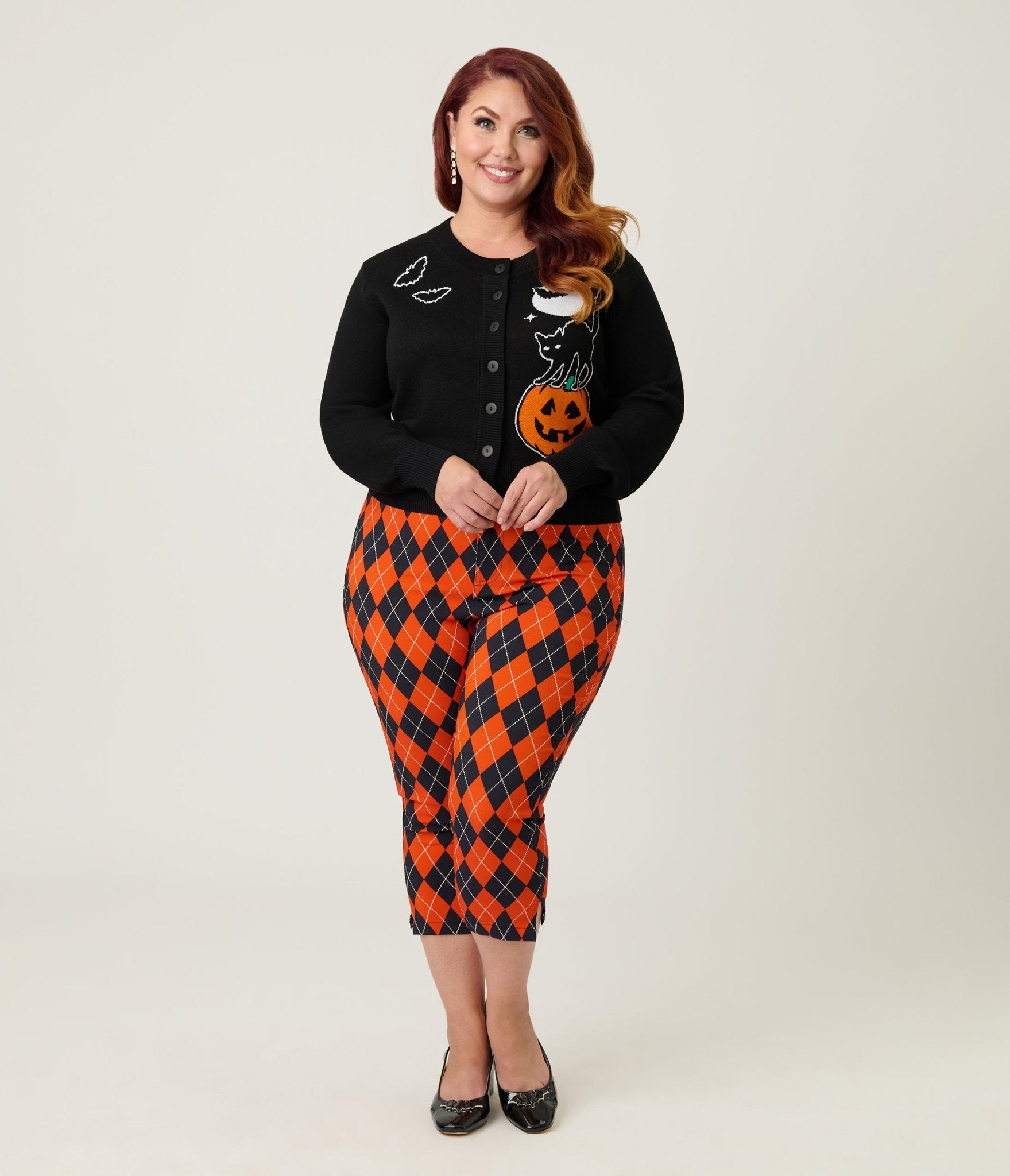 Unique Vintage Plus Size Black Spooky Cat Cropped Cardigan - Unique Vintage - Womens, TOPS, SWEATERS