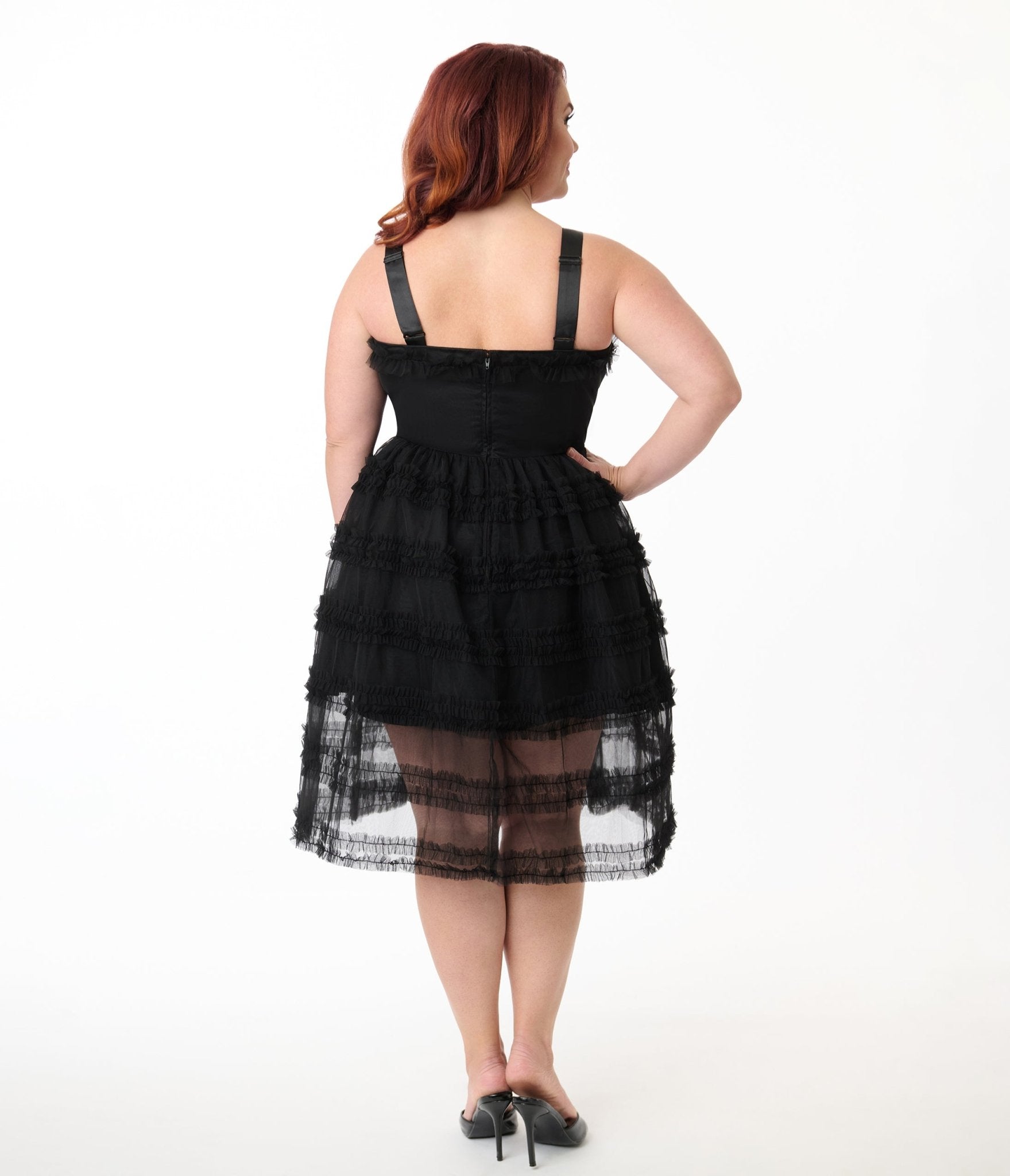 Unique Vintage Plus Size Black Tiered Sheer Midi Dress - Unique Vintage - Womens, DRESSES, PROM AND SPECIAL OCCASION