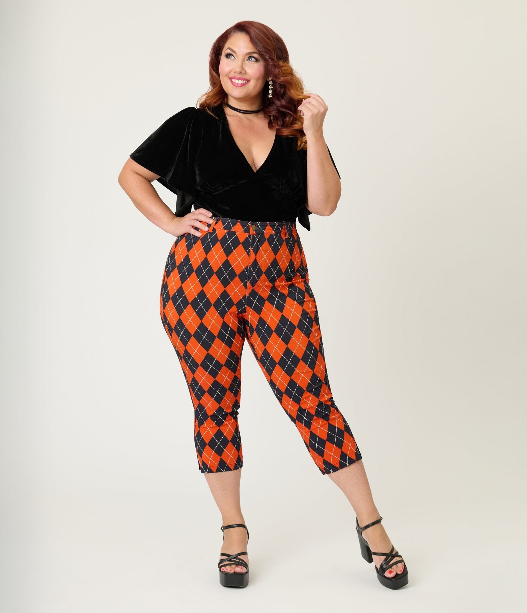 Unique Vintage Plus Size Black Velvet Flutter Sleeve Top - Unique Vintage - Womens, TOPS, KNIT TOPS