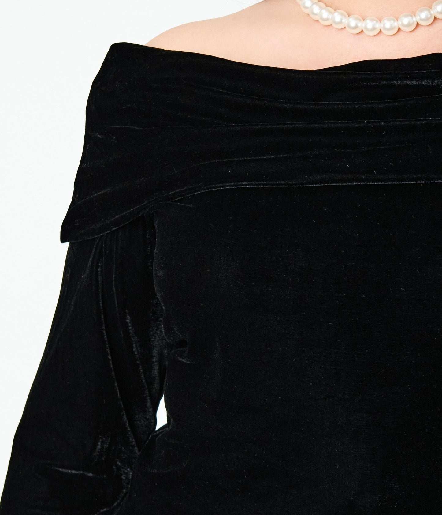 Unique Vintage Plus Size Black Velvet Folded Shoulder Knit Top - Unique Vintage - Womens, TOPS, KNIT TOPS