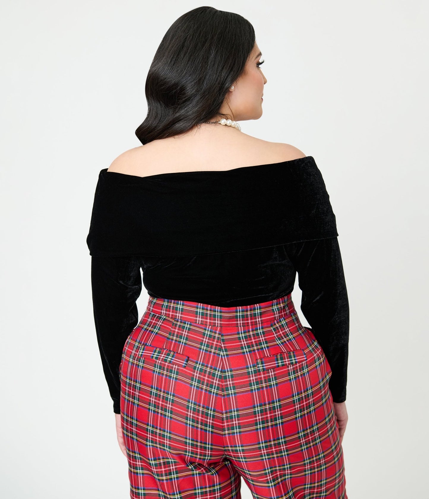 Unique Vintage Plus Size Black Velvet Folded Shoulder Knit Top - Unique Vintage - Womens, TOPS, KNIT TOPS