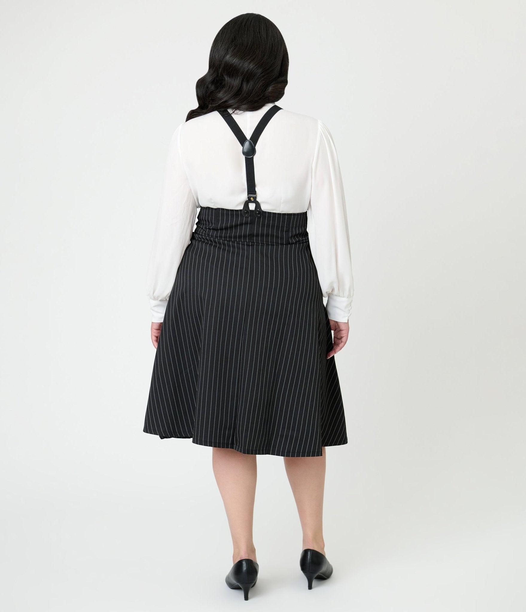 Unique Vintage Plus Size Black & White Pin Stripe Suspender Swing Skirt - Unique Vintage - Womens, BOTTOMS, SKIRTS