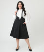 Unique Vintage Plus Size Black & White Pin Stripe Suspender Swing Skirt